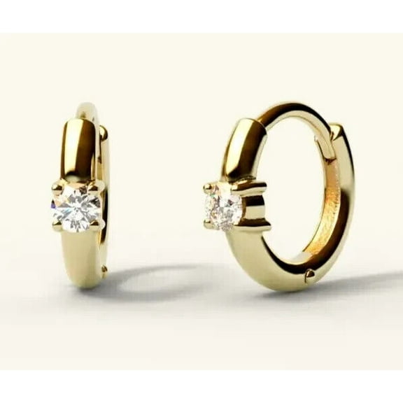 1.00Ct Round Cut Lab Created Diamond Huggie Hoops Earrings 14k Yellow Gold Plated Silver