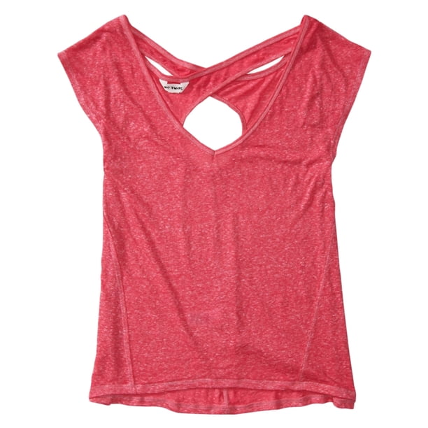 Playera gráfica Aeropostale para mujer con ojo de cerradura en la espalda rosa extragrande