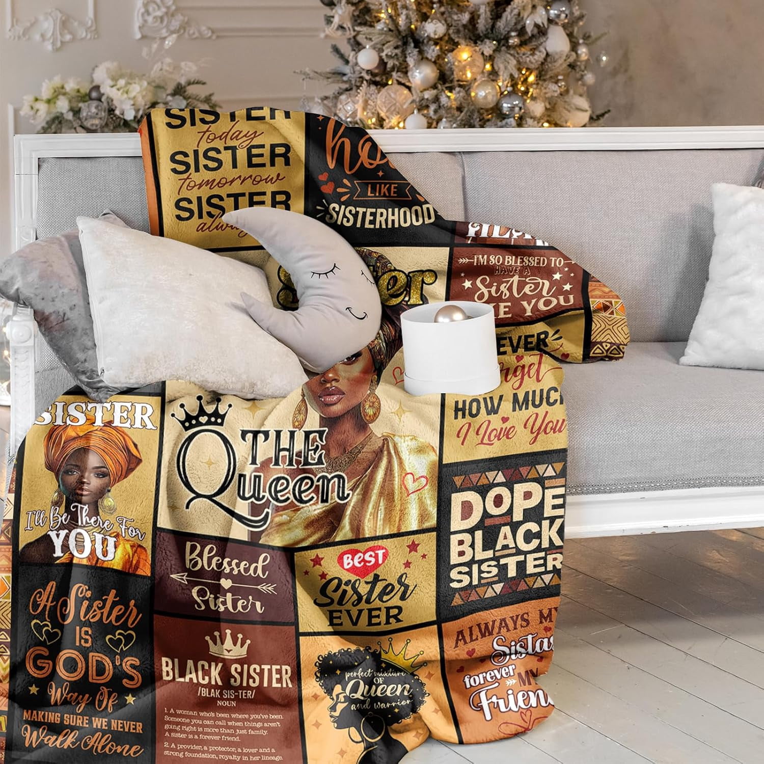African American Sisters Gifts from Sister Blanket 60"X50", Black Sister Birthday Gifts, Afro Encouragement Inspirational Gift Idea for Sisters Sista Women Mother 's Day