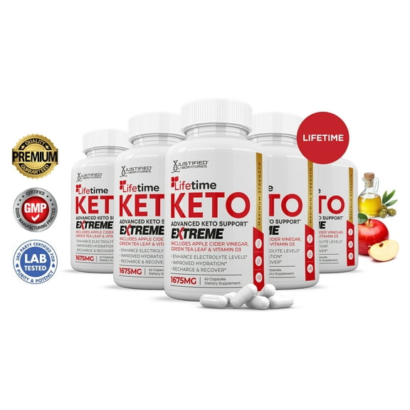 (5 Pack) Lifetime Keto ACV Extreme Pills 1675mg Alternative to Gummies Dietary Supplement 300 Capsules