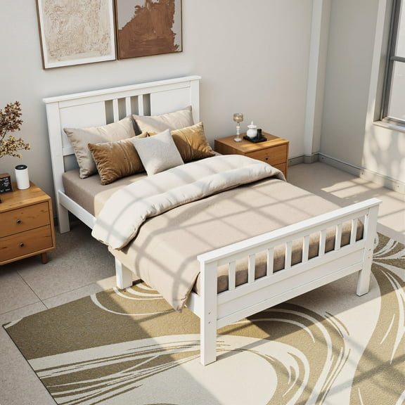 Twin Size Bed Frame, Wood Platform Bed with Headboard, 350LBS Heavy Duty Mattress Foundation with Wood Slats Support, Footboard, No Box Spring Needed, Noise Free