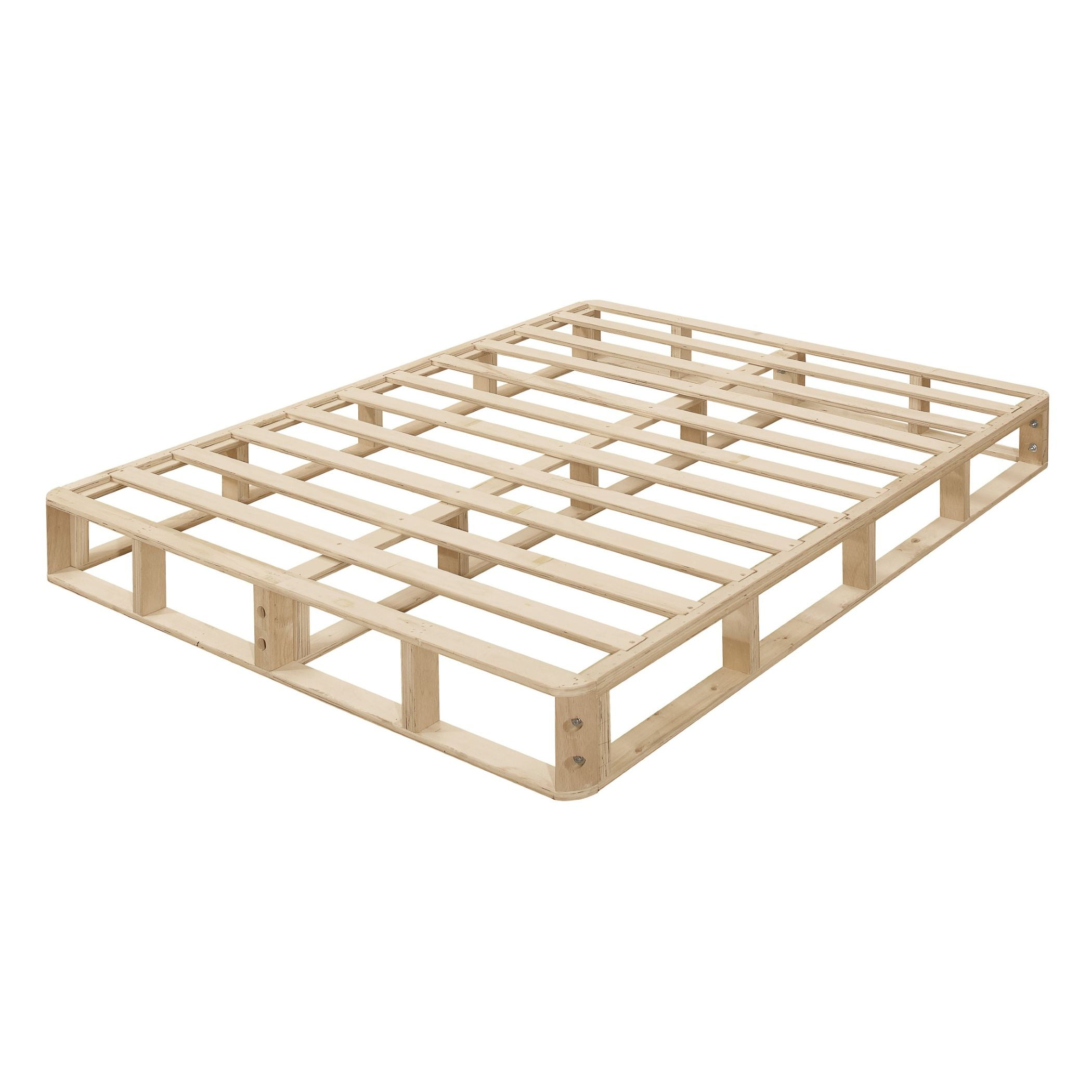 Home Design Clara 8" Wood Full Box Spring with Wooden Slats and Sturdy Frame, Natural Wood, Easy assembly