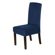 Enova Home 1 Pc Soft Thick Solid Velvet Fabric Stretchy Universal Dining Chair Slipcovers (Dark Blue)
