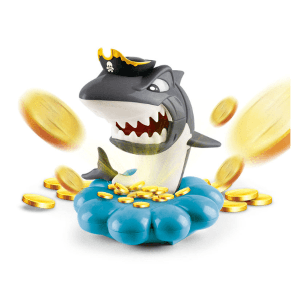 Shark Pirate Coin Explosion Desktop Game: Interactive Prank Toy for Parties, Sudden Bite & Coin Blast Fun, Multiplayer Kids' Entertainment, Requires 3*AA Batteries