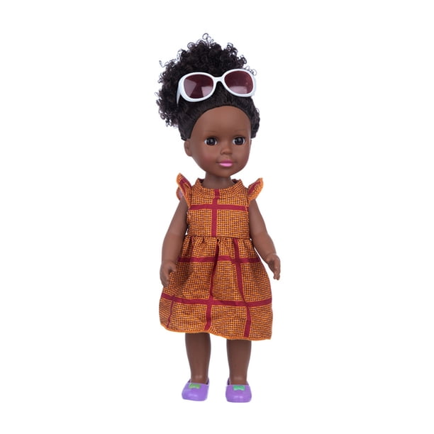 Muñeco africano de juguete para Cosplay, estantería de pelo rizado para videojuegos, decoración de mesa, fiesta, vacaciones, simulación Muñecas y casas de muñecas Vestido naranja a cuadros Vogacara FN011688-03