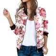 thumbnail image 1 of Gibobby Abrigos elástica Chaquetas diarias informales para mujer, chaqueta informal ligera con cremallera, abrigo con estampado Floral, cuello levantado, prendas de vestir deportivas (Rojo, XL), 1 of 5