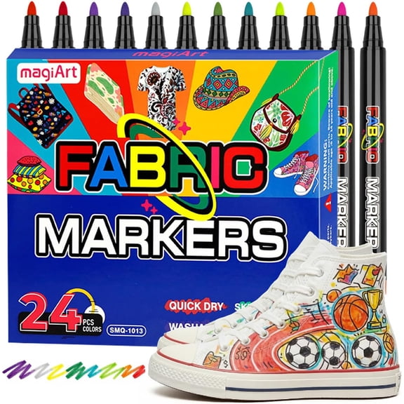 24 Colors Fabric Markers Permanent Waterproof Non Bleeding Fabric Pen Set for Clothes,T-Shirts, Jeans,Single Tip Acrylic