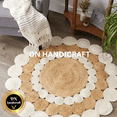 thumbnail image 2 of DN HANDICRAFT Flat Woven Rug Round Area Rug Natural Jute Hand Braided Multi Circle Design Brown, White Carpet (9x9 Sq Feet), 2 of 5