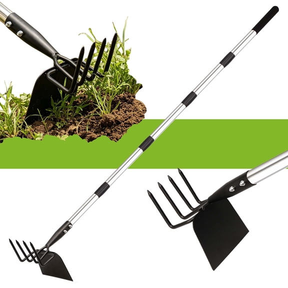 YARTTING Garden Hoe & Cultivator, Efficient Long Handle Garden Tool, 2-in-1 Heavy Duty Hand Cultivator and Gardening Hoe for Digging Loosening Weeding