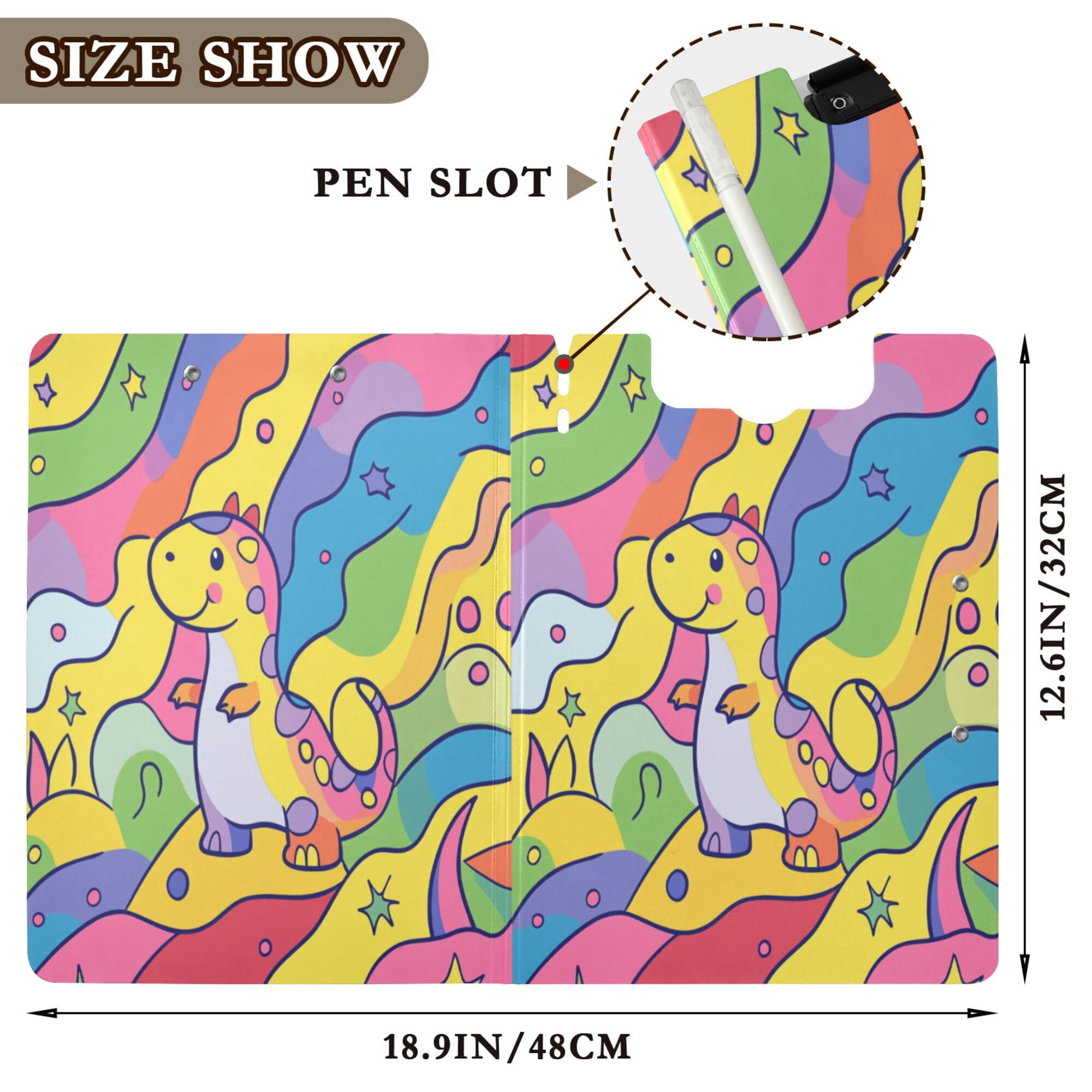 FORMRS A4 Clipboard Folder with Pen Holder Horizontal Foldable School Office Binder, Vibrant Dinosaur