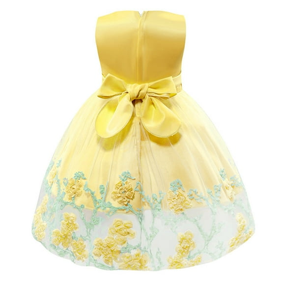 piuwrlz Ones Piece Dress for Kid Girls Dress Mesh Yarn Flower Bow Knot Princess Skirt Sleeveless Dress Skirts One Piece Skirt Set Yellow Size 12M