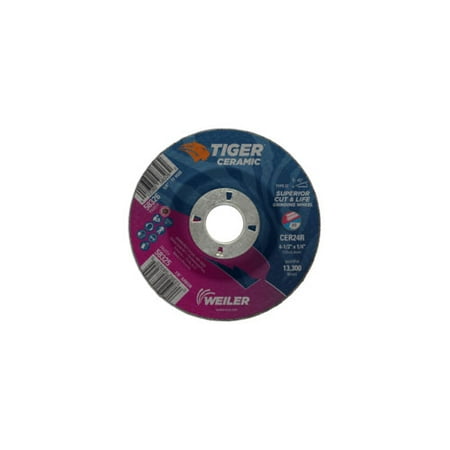 

Weiler 58325 4.5 X 1/4 X 7/8 CER24R T27 Tiger Ceramic Grinding Wheels