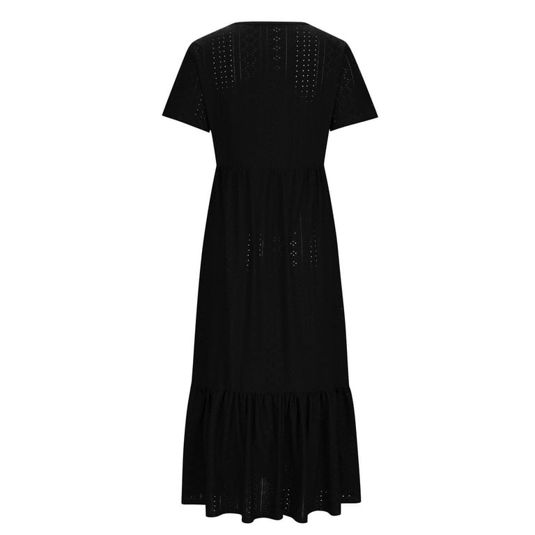 ATOYSOY Women's Retro Drop Waist Tiered Tea Length A Line Dress Pockets Beach Round Neck Elegant Casual Ruffle Hem Short Sleeve Workout Dress for Girls Black - Walmart.com ATOYSOY Women's Retro Drop Waist Tiered Tea Length A Line Dress Pockets Beach Round Neck Elegant Casual Ruffle Hem Short Sleeve Workout Dress for Girls Black - Walmart.com