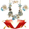 thumbnail image 1 of Collar de perlas de estrella de mar de concha, collar de perlas de estrella de mar boho, collar con colgante de océano, regalo de joyería para mujeres (azul-A), 1 of 6