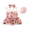 thumbnail image 1 of POINTERTECK Kids Girls Bikini Set  Solid/Strawberry Print Swimsuit + Swimming Cap, 1 of 9