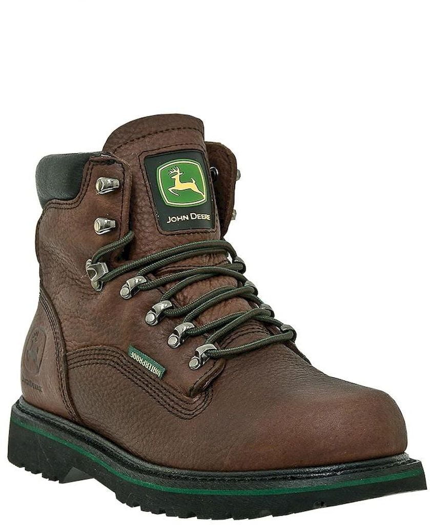John Deere Work Boots Mens Leather Waterproof Lacer Dark Brown JD6283