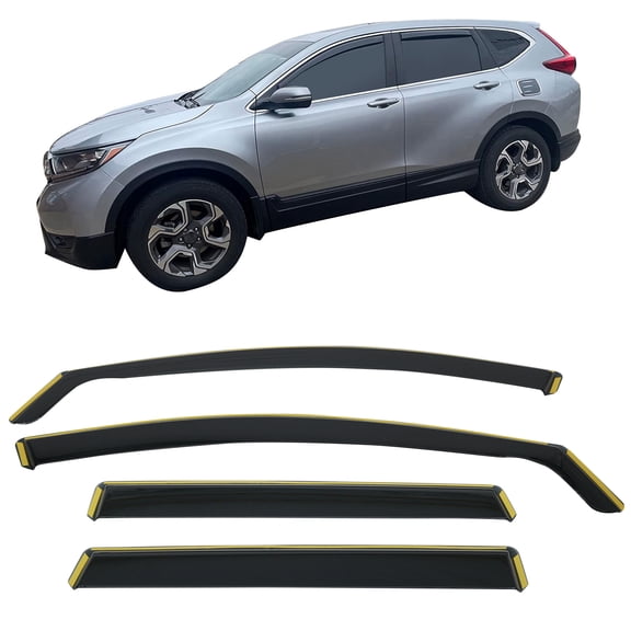 Ikon Motorsports Window Visors Fits 2017-2022 Honda CR-V All Models, In Channel Style Injection PC Black Rain Guards, Side Window Wind Deflector 4PCS