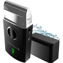 PERRY ELLIS Travel Electric Foil Shaver, Rechargeable Beard Trimmer for Men, Black/Silver