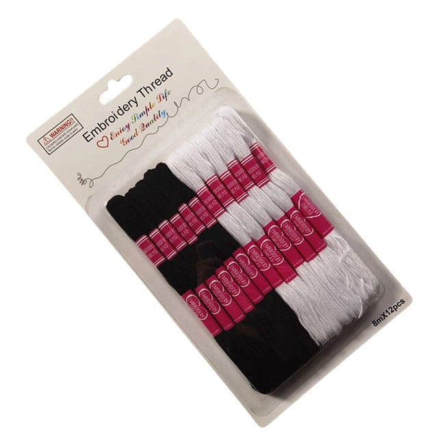 BUYISI 12 Pieces Thread Similar Dmc Cross Stitch Cotton Embroidery Thread Floss Sewing Skeins Craft Cross Stitch Thread Black And White