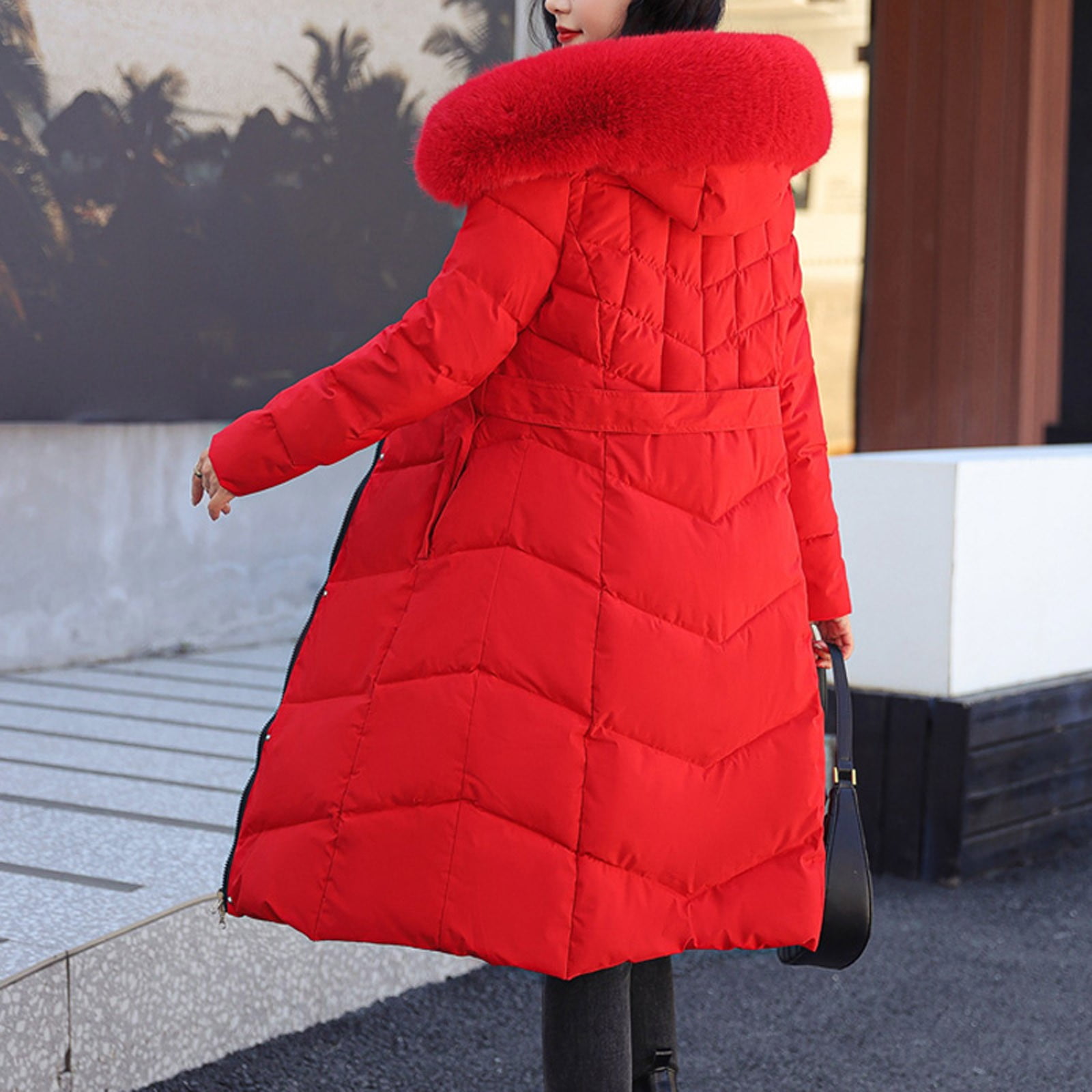 Aayomet Coats For Women Winter Womens Fashion Horn Button Thicken Coat with  Hood Winter Warm Jacket,Red L