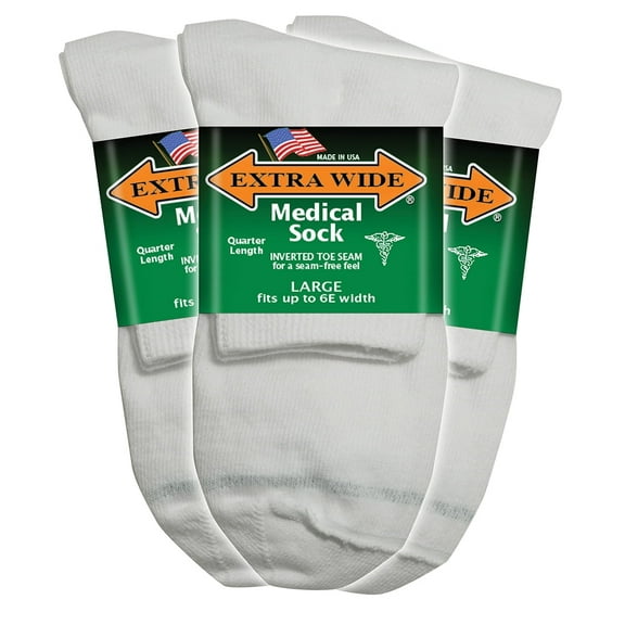 Extra Wide Medical Quarter (Diabetic) Socks (3 Pairs) for Men and Women, Made in USA, Pick your size, Do not size up.