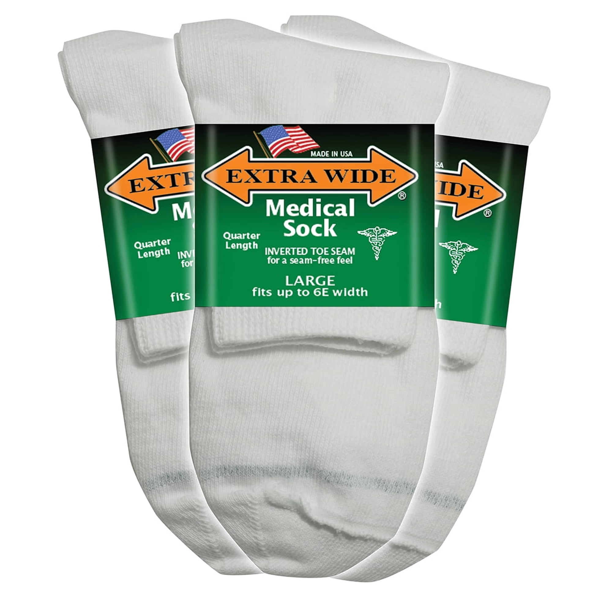 Extra Wide Medical Quarter (Diabetic) Socks (3 Pairs) for Men and Women, Made in USA, Pick your size, Do not size up.