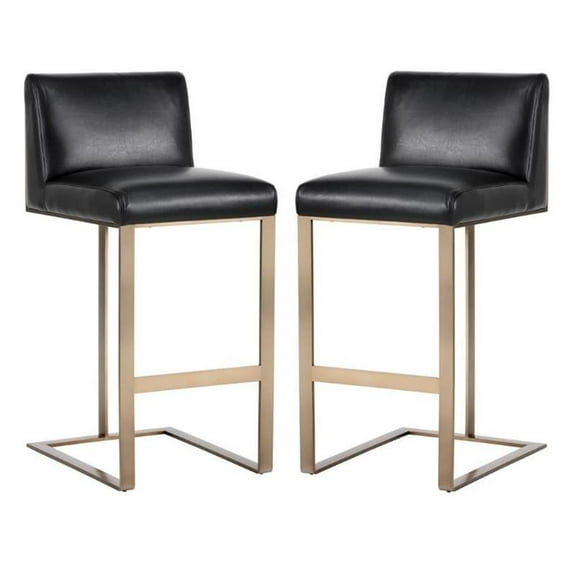 Home Square Dean 30" Barstool in Antique Brass/Cantina Black - Set of 2