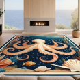 thumbnail image 2 of Design&I 8'x10' Washable Area Rug Sleek Flatweave Pet Friendly Octopus Nautical Sea Creature Design With Marine Coral Reef Accents for King Size Bedroom, Under Bed, 2 of 7
