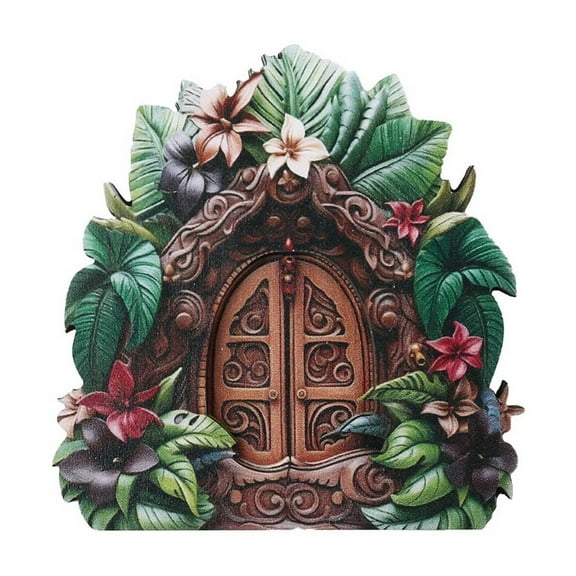 Miniature Wooden Fairy Garden Door 4x4 Inch, Wooden Resin Decor for Outdoor Garden Patio, Whimsical Fairy Door Accessory for Tree Base, Weatherproof Mini Door for DIY Garden Landscape
