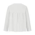 thumbnail image 4 of IROINNID Women's Long Sleeve V-Neck Shirts Casual Long Sleeve V-Neck Cotton Linen Solid Drawstring Loose Tops Blouse,White, 4 of 4