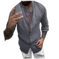 thumbnail image 4 of Odeerbi Mens Cotton Linen Shirt Long Sleeve Stand-Up Collar Blouse Casual Solid Button Shirt Black, 4 of 8
