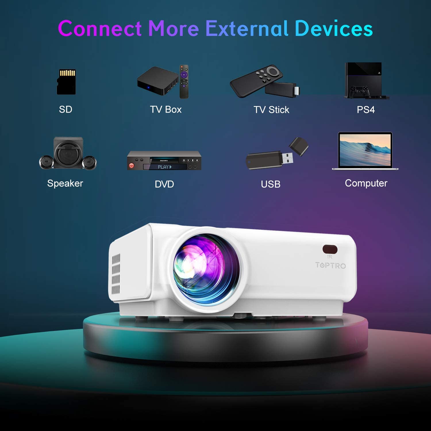 TOPTRO 6000 Lumen Bluetooth Video Projector,Support 1080P Home