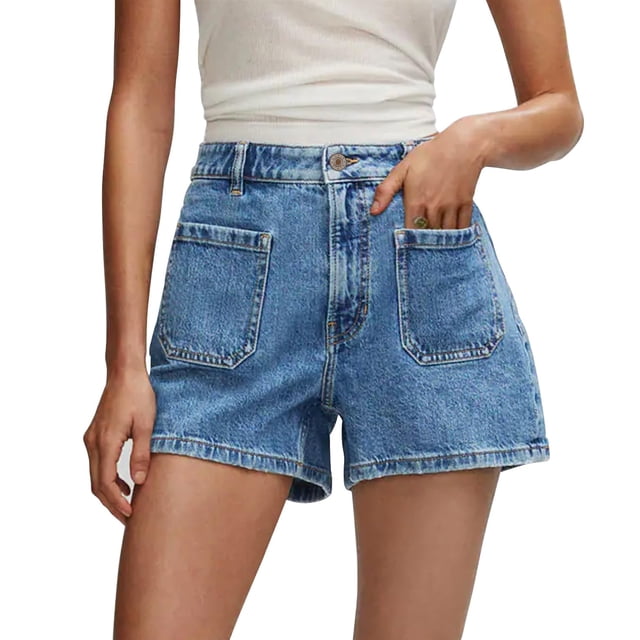 Pantalones cortos de mezclilla Onlypuff para mujer, cintura alta, azul