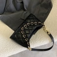 thumbnail image 3 of Bolsa de mano con cadena para mujer, patrón de celosía, de hombro y axilas de PU simple (negro) Ehuebsd Para Estrenar, 3 of 9