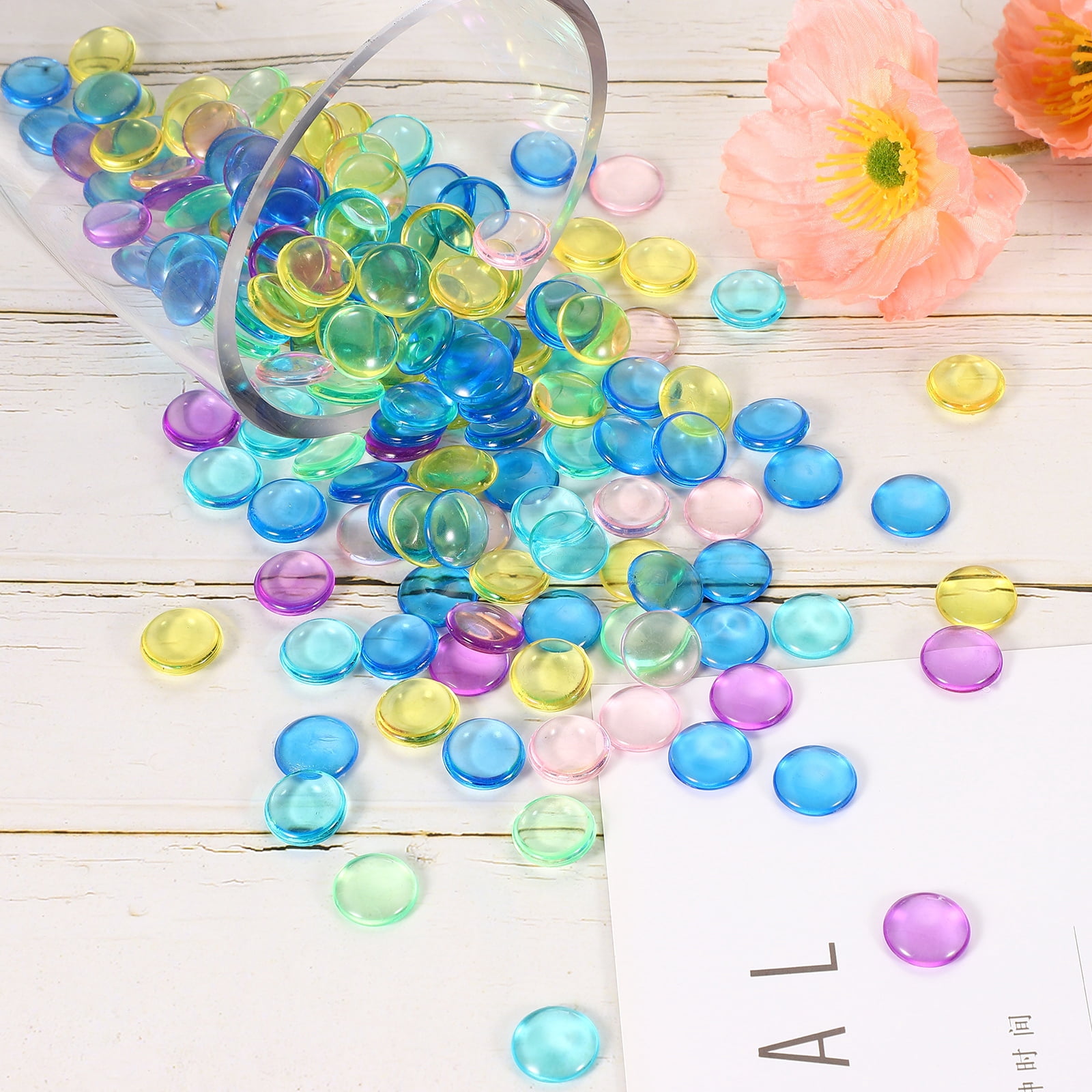 Uxcell 1.1LB Flat Marbles 7mm Mini Acrylic Gems for Vases Filler Glass Beads Fish Tank Table Scatter Home Decor Crafts Brown