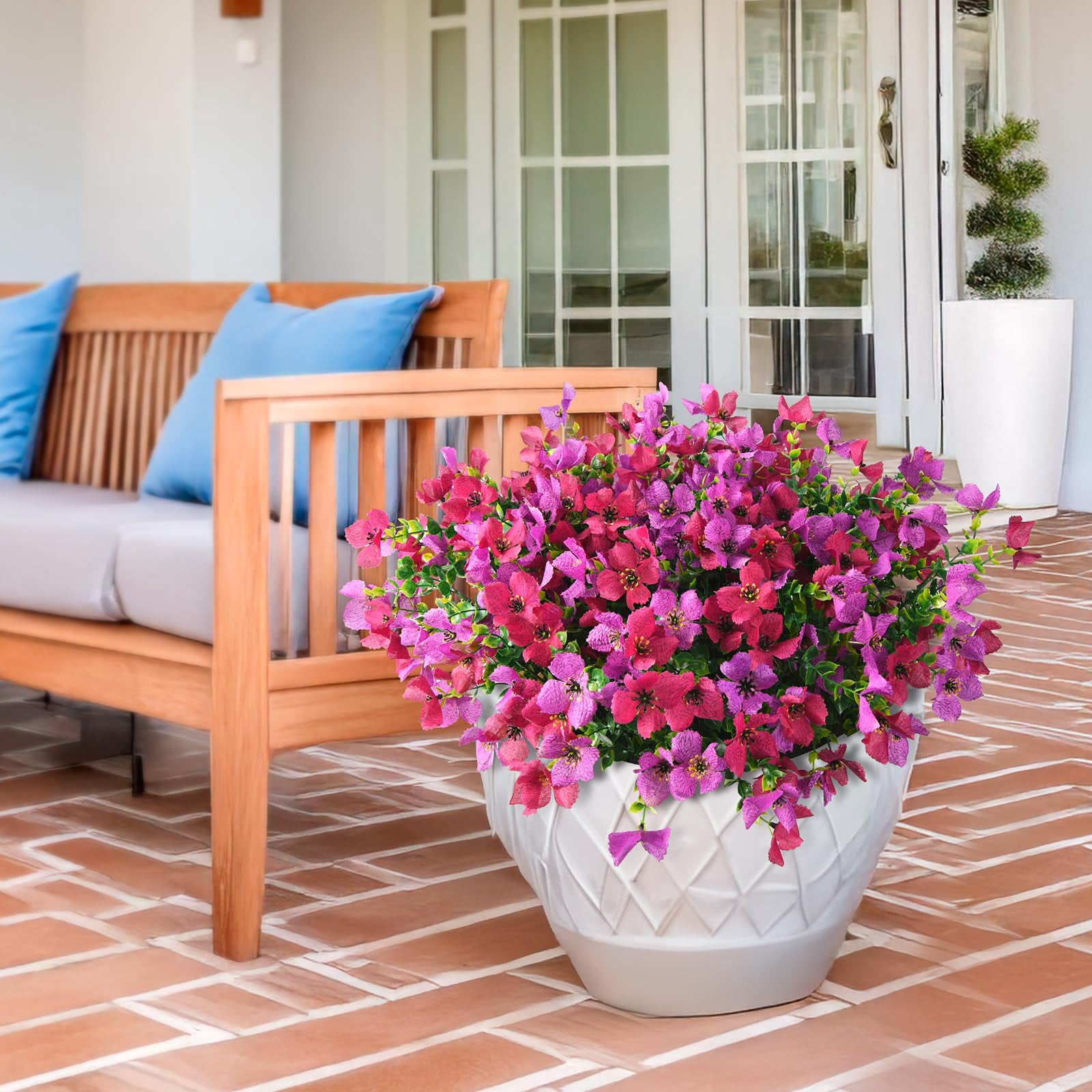 Artificial Fake Flowers for Outdoors Spring Decor 12 Bundles Faux Silk Flowers Outside UV Resistant Plants