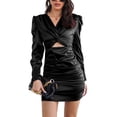 thumbnail image 1 of Vestido de mujer Ticfox con Cuello en V y mangas abullonadas negro XL, 1 of 5
