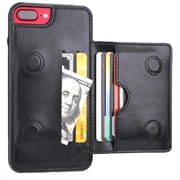 REQO iPhone 7 Plus iPhone 8 Plus Wallet Case with Credit Card Holder, Premium Leather Kickstand Durable Shockproof Protective Cover for iPhone 7 Plus/8 Plus 5.5 Inch(Black)
