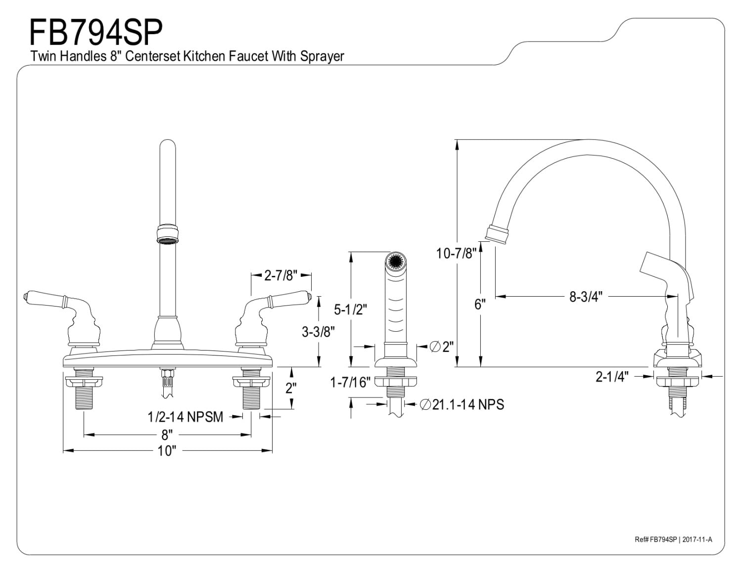 Kingston Brass FB794SP Magellan 8" Centerset Kitchen Faucet with Sprayer, Black Stainless