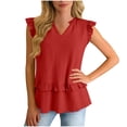 thumbnail image 2 of Camisole Noire Femme Extensible Col en V avec Volant Sans Manches Tunique en Tissu Froissé pour Tenue Décontractée, 2 of 8