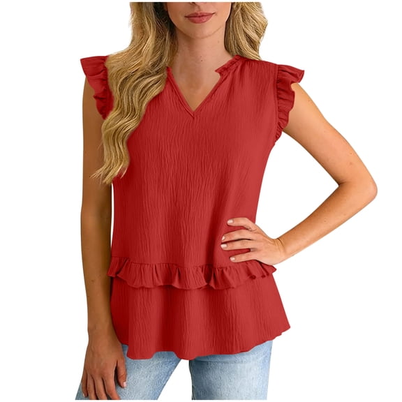 Summer Tank Tops for Women Oversized V Neck Ruffle Sleeveless Shirts Casual Solid Plus Size Loose Quickly Dry Breathable T Shirts Elegant Tanks Blouses