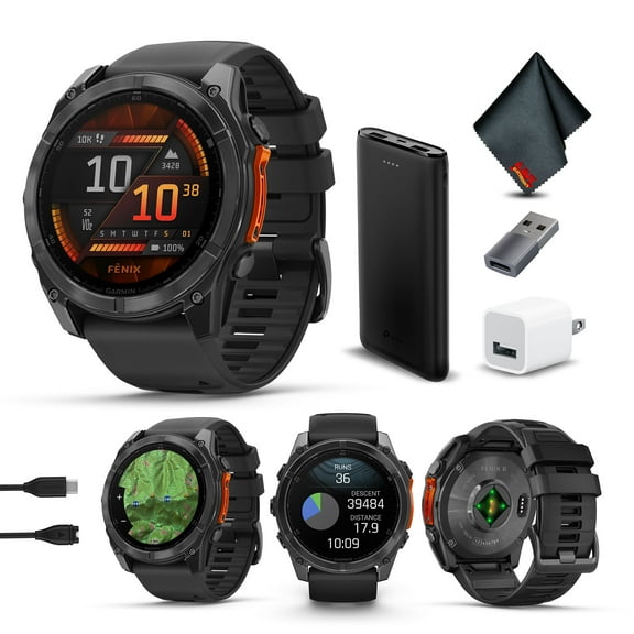 Garmin Fenix 8 51MM AMOLED Multisport GPS Smartwatch Slate Gray with Black Silicone Band, Built-in LED Flashlight, Health & Fitness Smart Watch Bundle for Men & Women