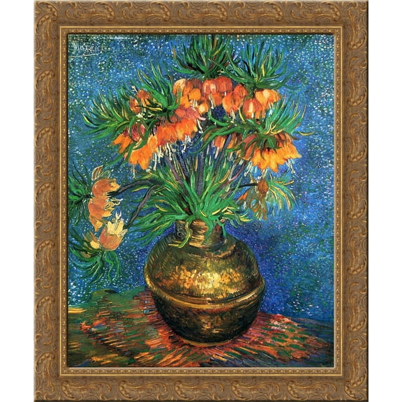 Fritillaries in a Copper Vase 24x20 Gold Ornate Wood Framed Canvas Art by Vincent van Gogh