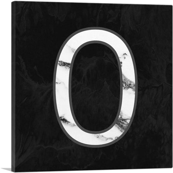 ARTCANVAS Classy Black White Marble Alphabet Number 0 Zero Numeral Canvas Art Print - Size: 12" x 12" (0.75" Deep)