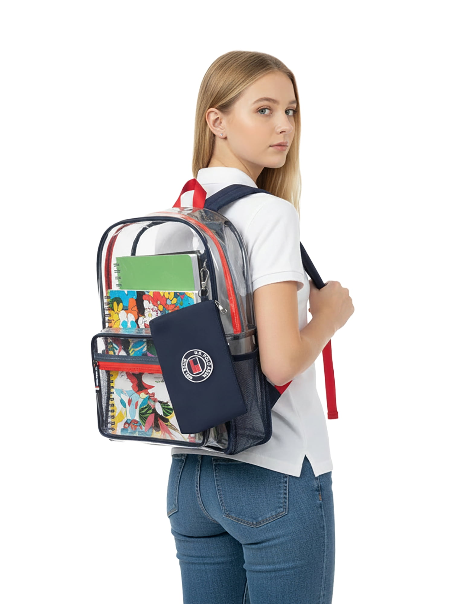 U.S. Polo Assn. Unisex Kid's 18" Clear Backpack, Navy