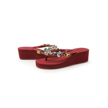 

UKAP Ladies Thong Sandals Summer Flip-flops Slip On Beach Shoe Lightweight Platform Slides Womens Wedge Shoes Open Toe Comfort Claret 8