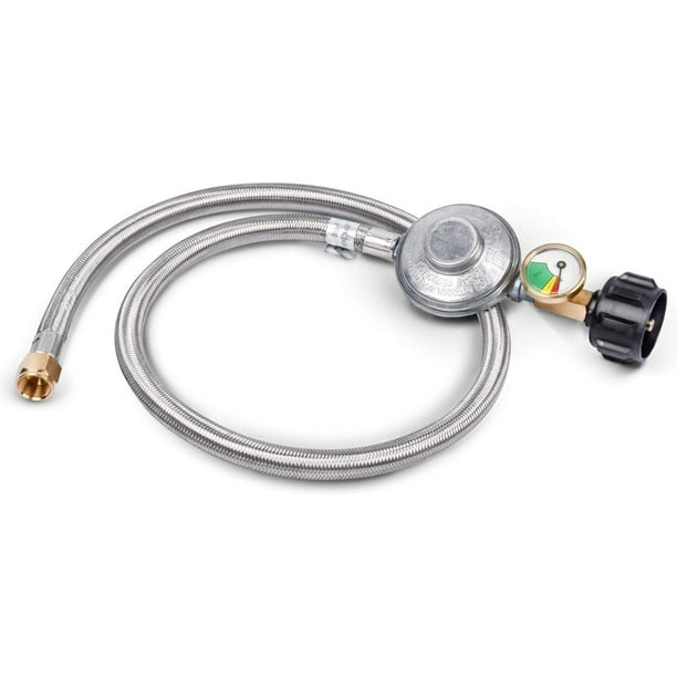 GasSaf 3FT Propane Regulator with Hose,Stainless Steel Braided Propane Gas Regulators and Gauges