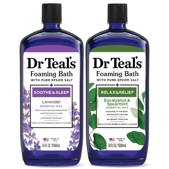 Dr Teal's Foaming Bath with Pure Epsom Salt Lavender & Eucalyptus 34 fl oz (Pack of 2)