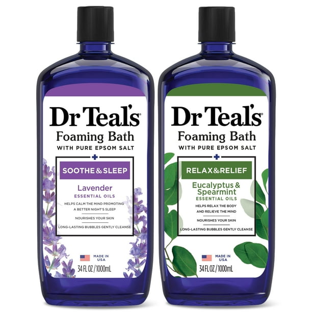 Baño espumoso Dr. Teal's con sal pura de Epsom, lavanda y eucalipto, 1 litro