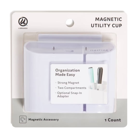 Utility Cup Magnetic Storage GRUV White: Magnetic Pen Holder for Whiteboard & Locker, Plastic Presentation Board Accessory
